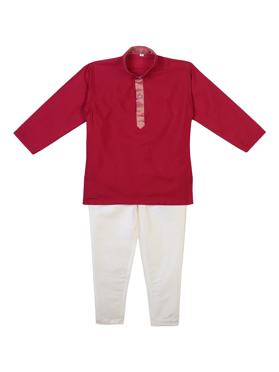 Sethukrishna Boys Maroon & Cream-Coloured Solid Kurta with Pyjamas