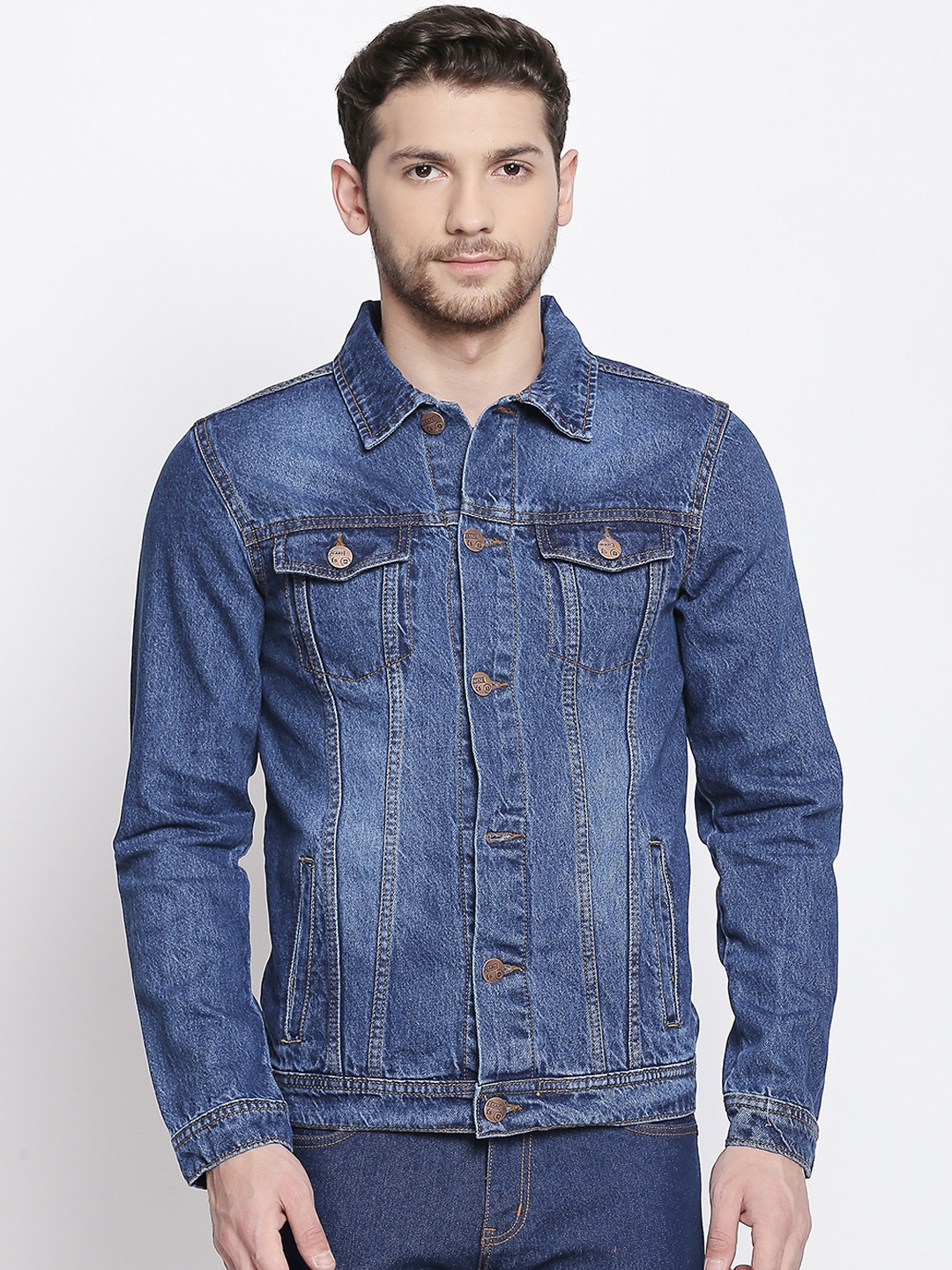

High Star Men Blue Solid Denim Jacket