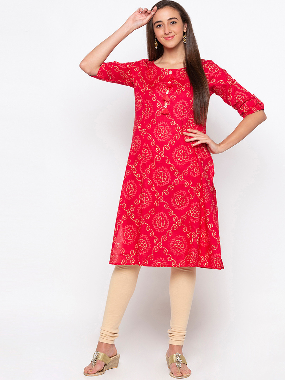 

Globus Women Red & Beige Printed A-Line Kurta