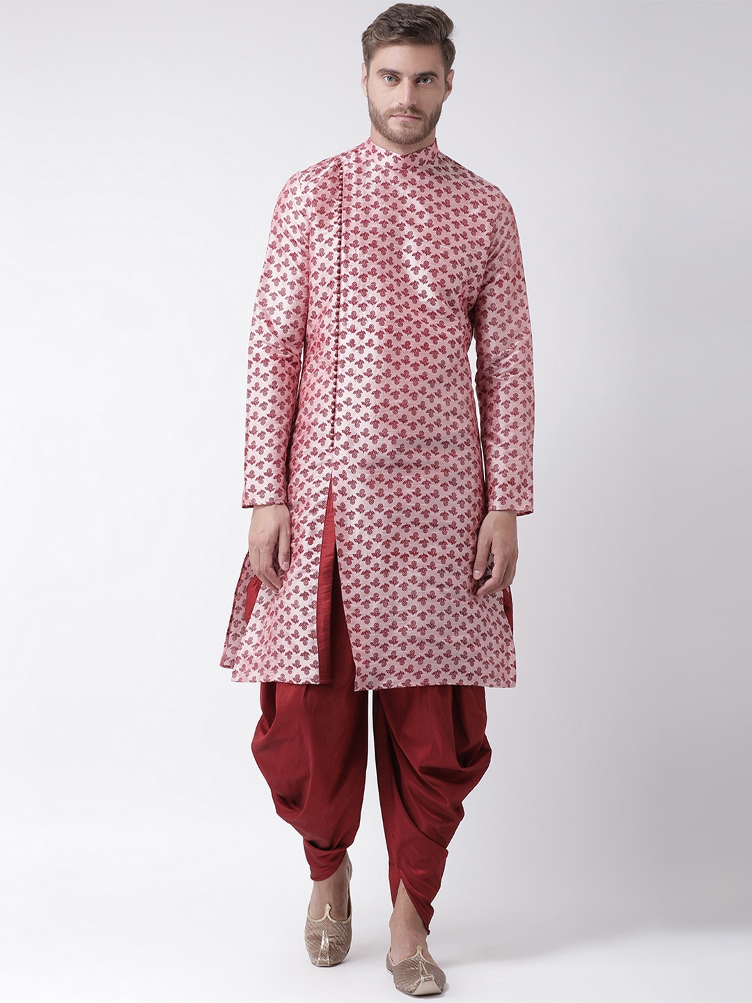

DEYANN Men Pink & Maroon Woven Design Straight Kurta