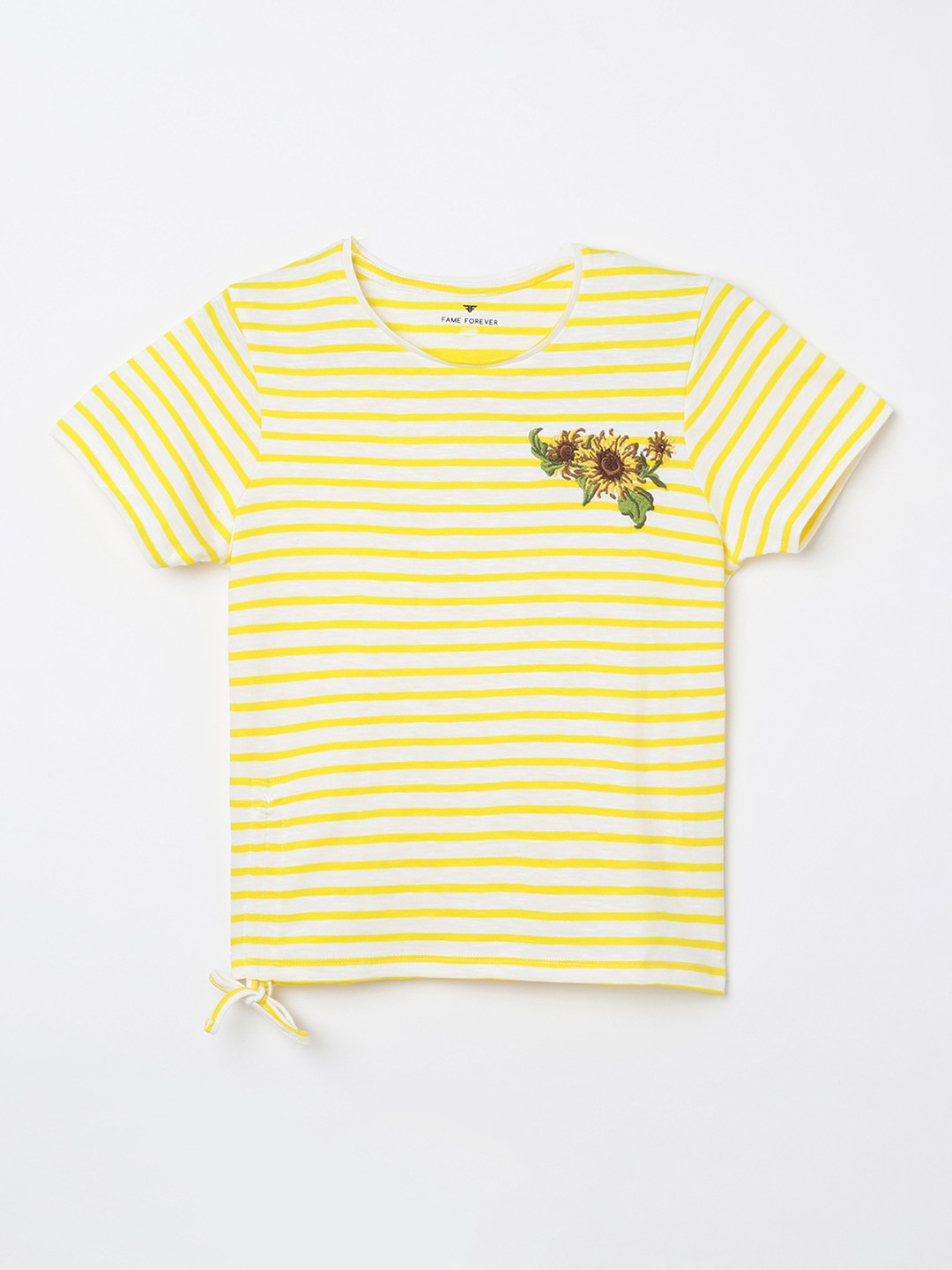 

Fame Forever by Lifestyle Girls Yellow & White Striped Pure Cotton Top