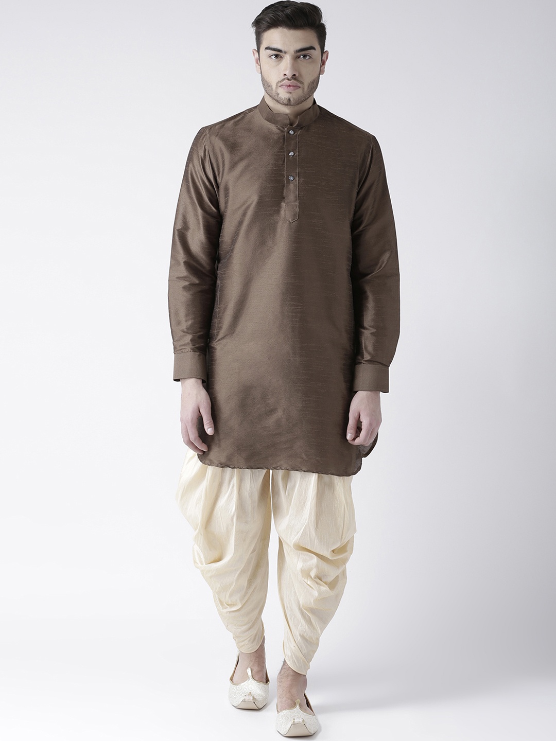 

DEYANN Men Brown & Cream-Coloured Solid Kurta with Patiala