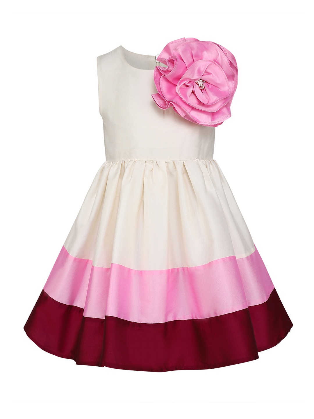 

A Little Fable Girls Off-White & Pink Shoulder Feather Dress