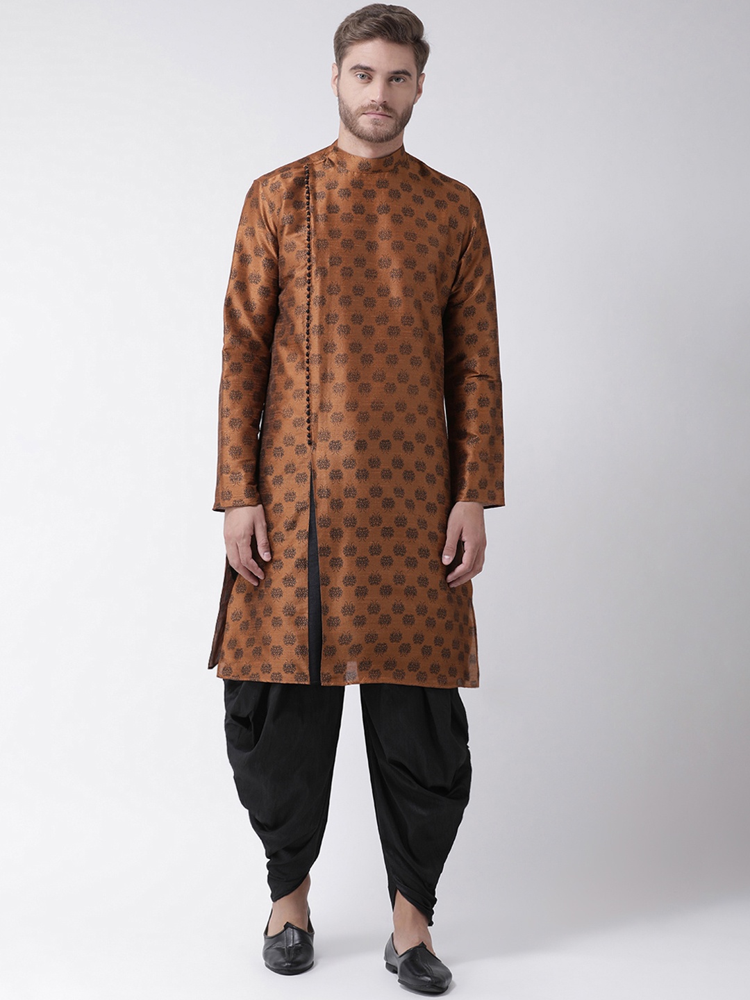 

DEYANN Men Copper-Toned & Black Woven Design Straight Kurta