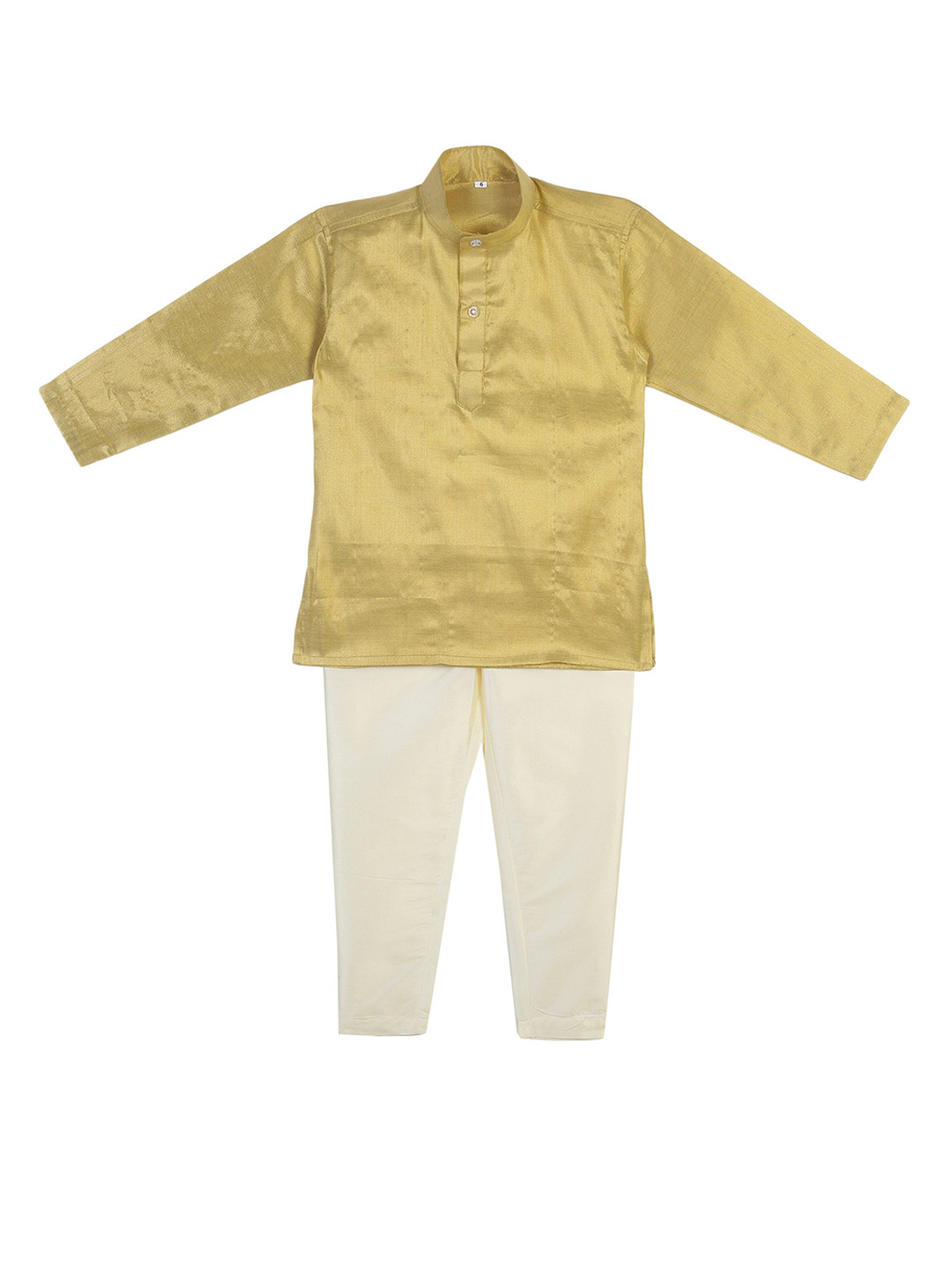 

Sethukrishna Boys Gold-Toned & Cream-Coloured Solid Kurta with Pyjamas