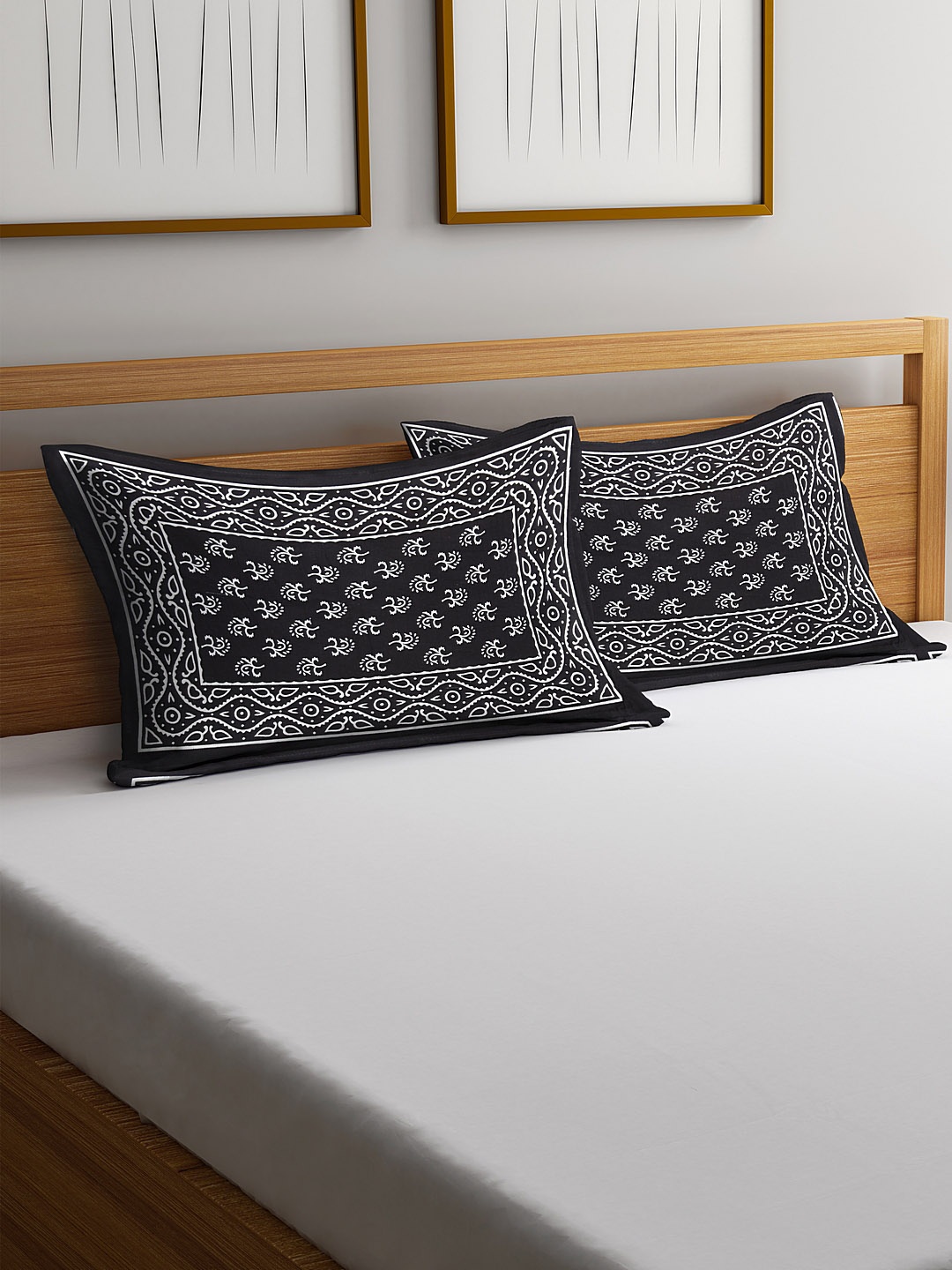 

Rajasthan Decor Set of 2 Black & White Screen Print Pillow Covers