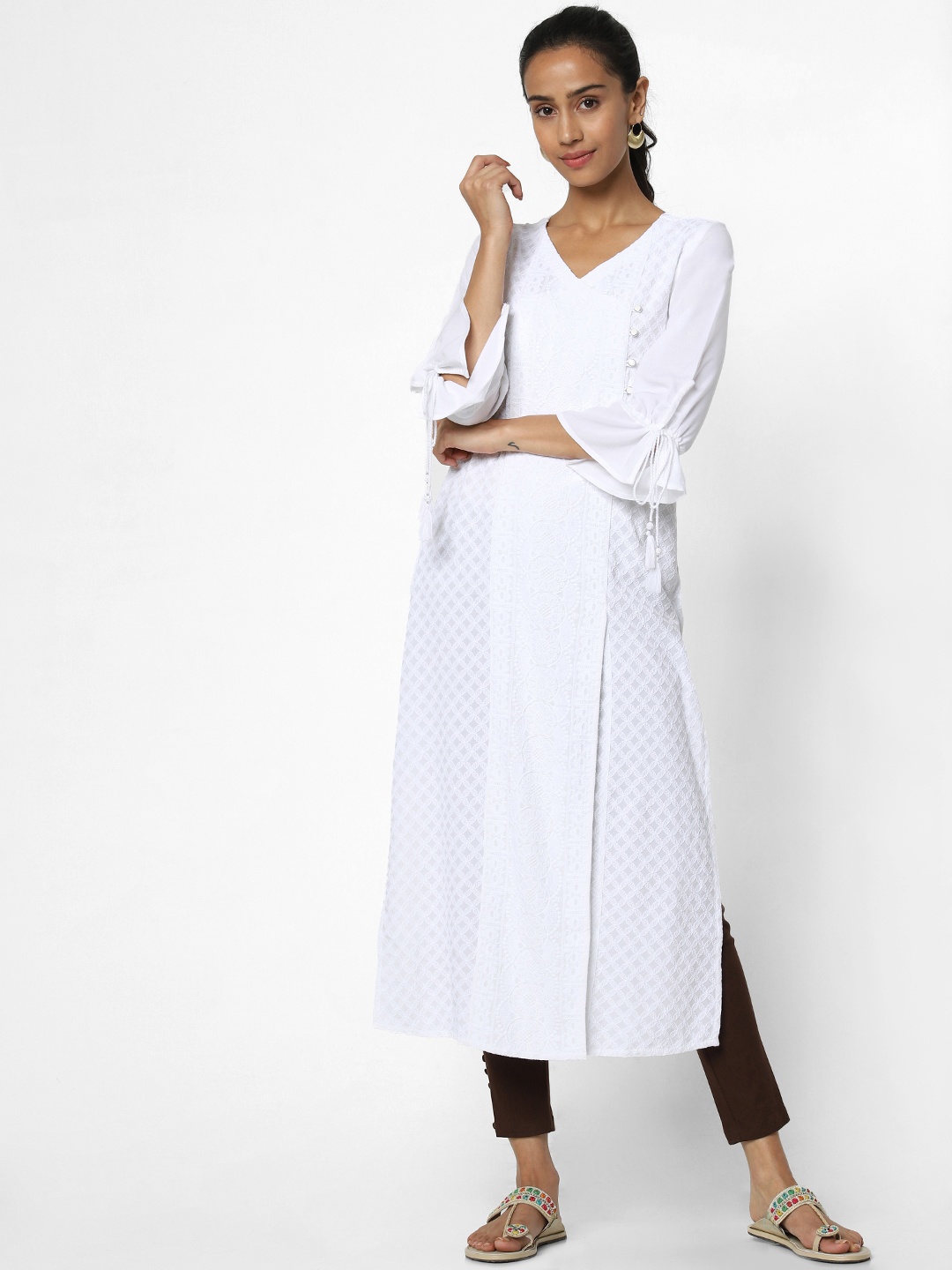 

Naari Women White Embroidered A-Line Kurta