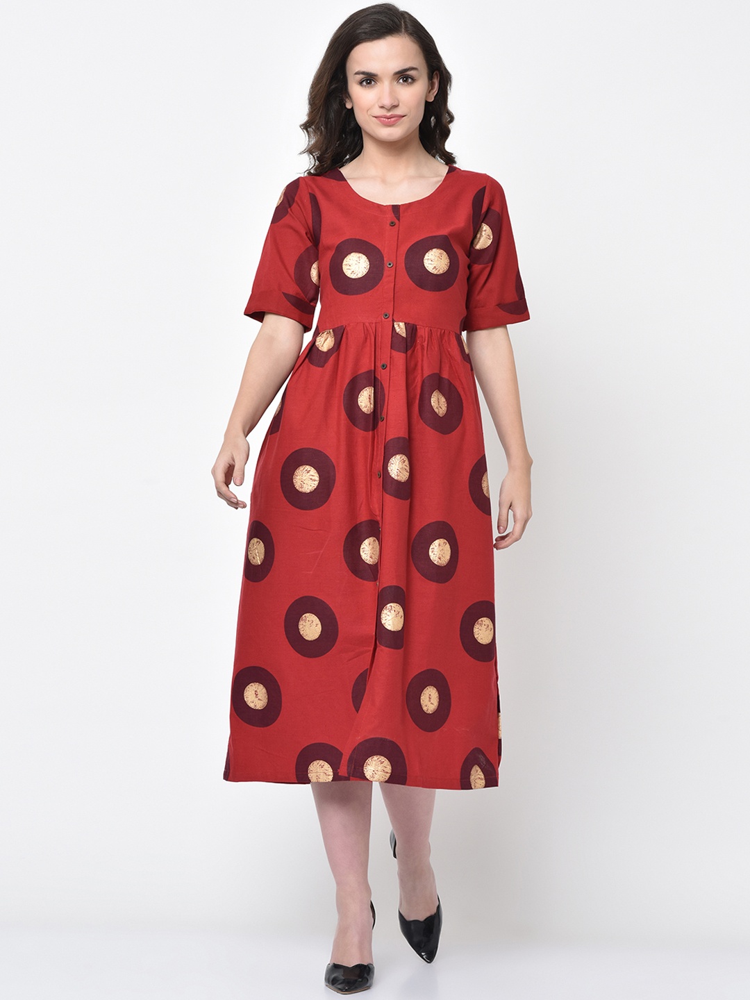 

FLAVIDO Women Red Printed A-Line Dress