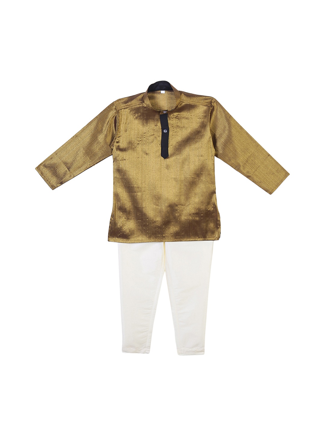 Sethukrishna Boys Brown & Cream-Coloured Solid Kurta with Pyjamas
