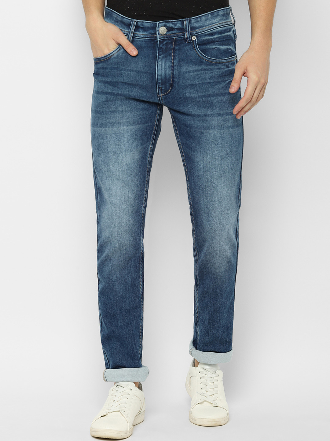 

People Men Blue Regular Fit Mid-Rise Clean Look Stretchable Jeans