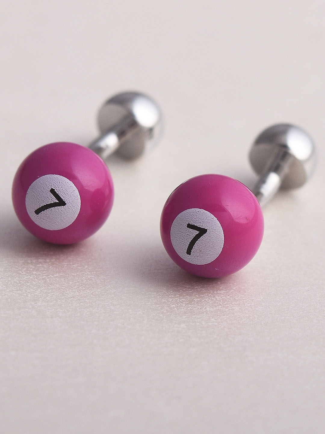 Tistabene Silver-Toned & Pink Round Billiards Ball Cufflinks