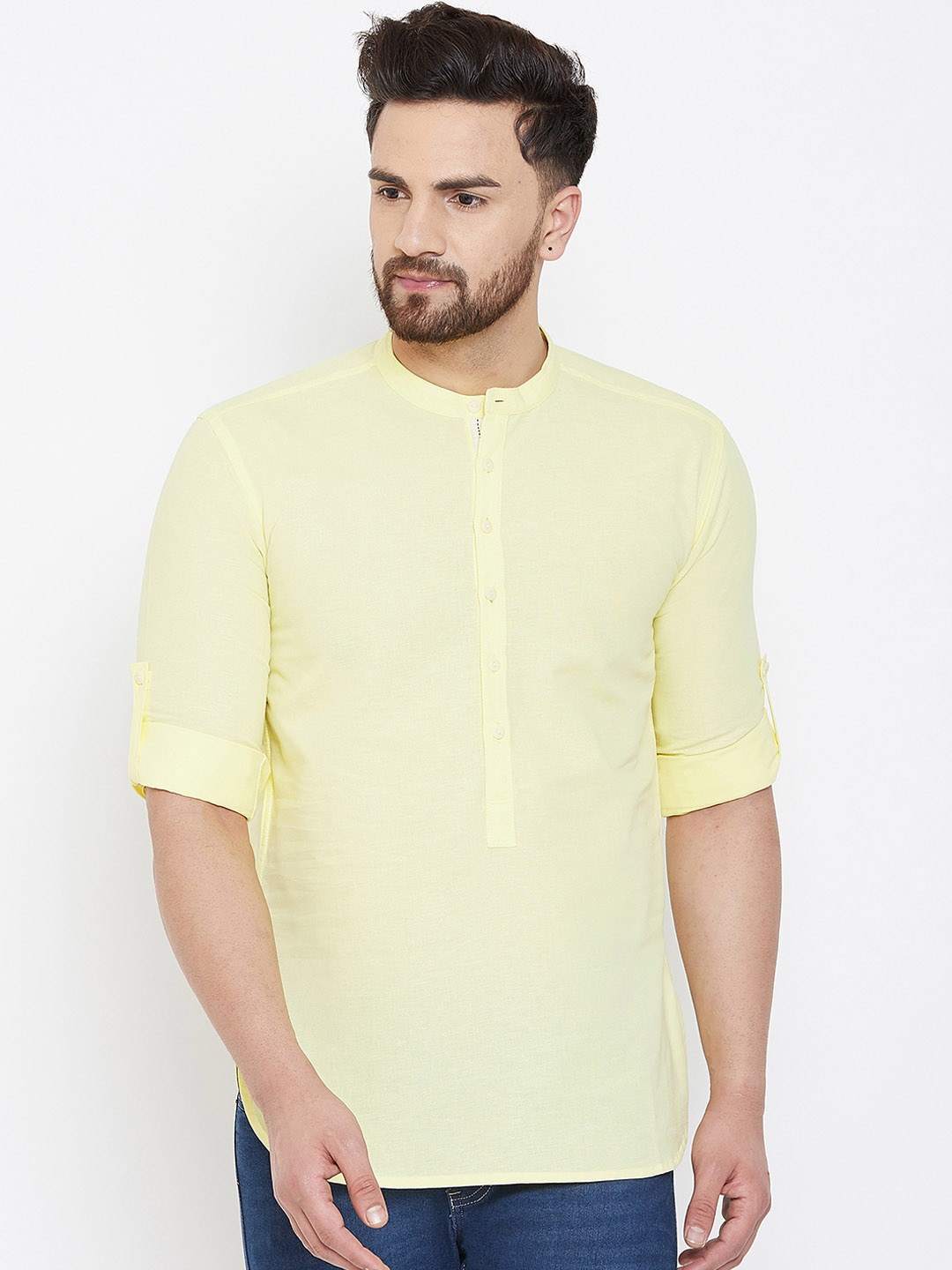 

even Men Yellow Solid Straight Kurta