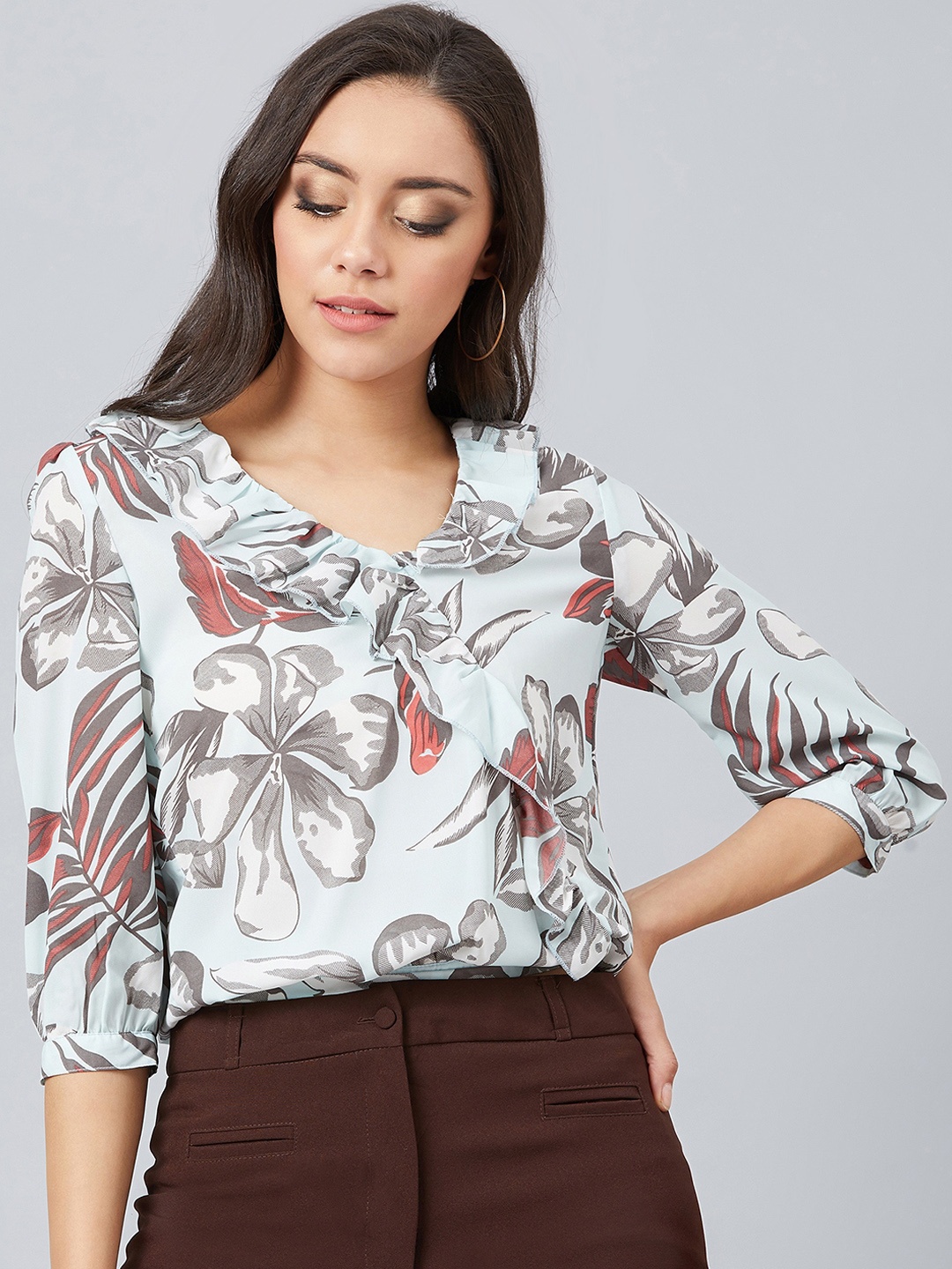 

Athena Women Blue & Grey Printed Top