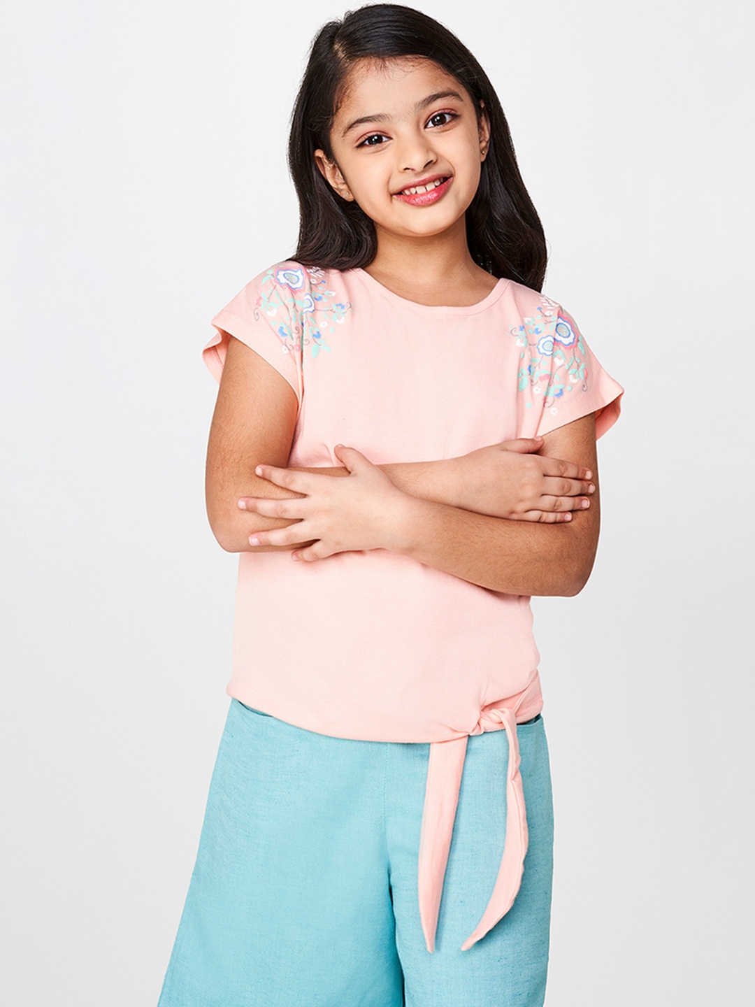

Global Desi Girls Pink Printed Top