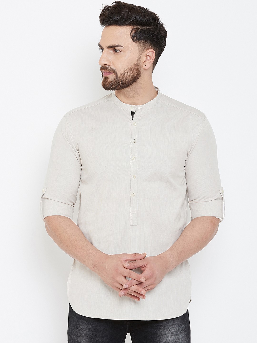 

even Men Beige Solid Straight Kurta