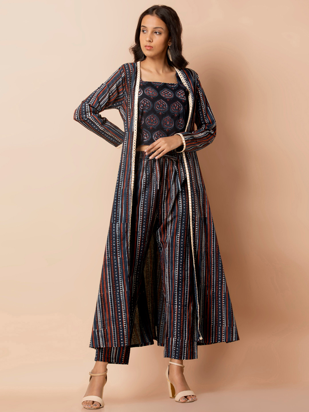 

INDYA Women Multicoloured Striped Open Front Jacket, Multi