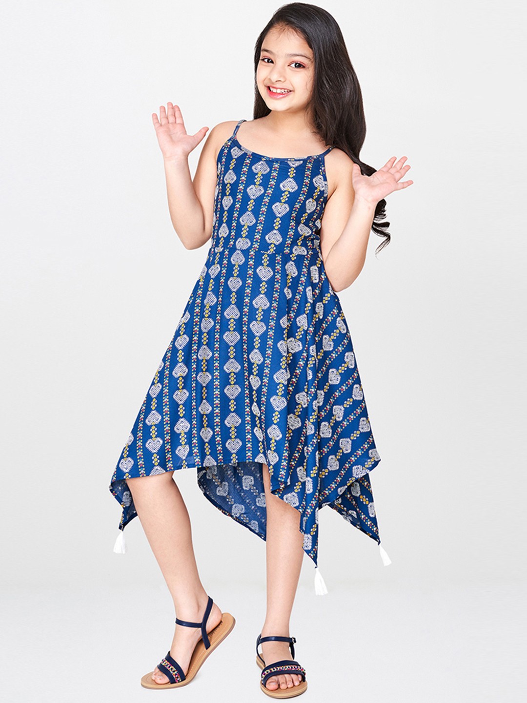 

Global Desi Girls Blue Printed Fit and Flare Dress
