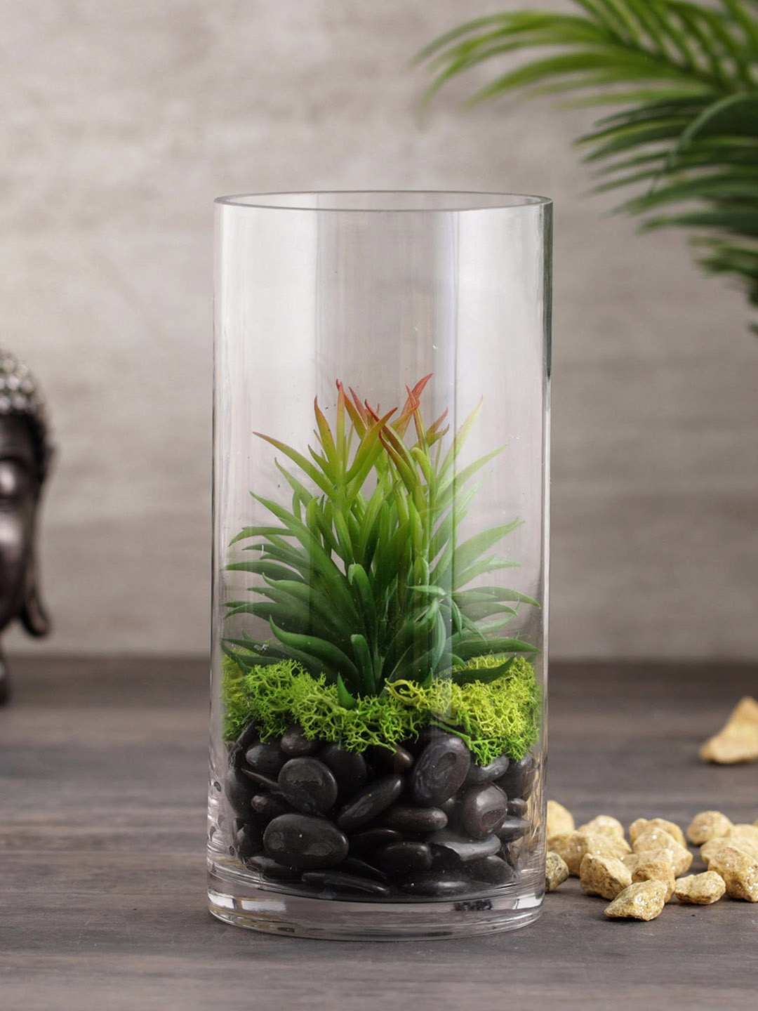 

Pure Home and Living Green & Black Mixed Succulent Artificial Plant With Glass Bottle
