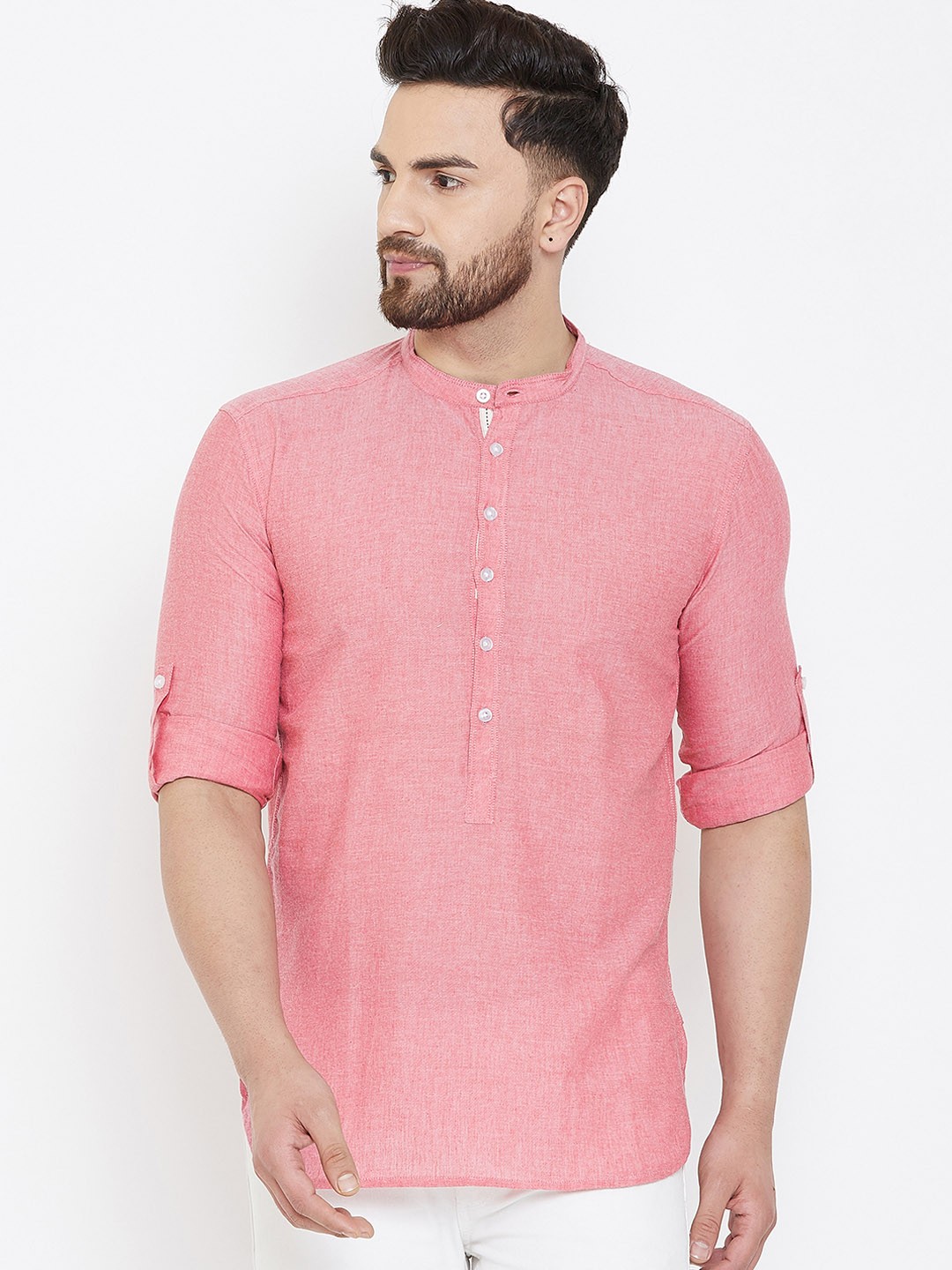 

even Men Pink Solid Straight Kurta