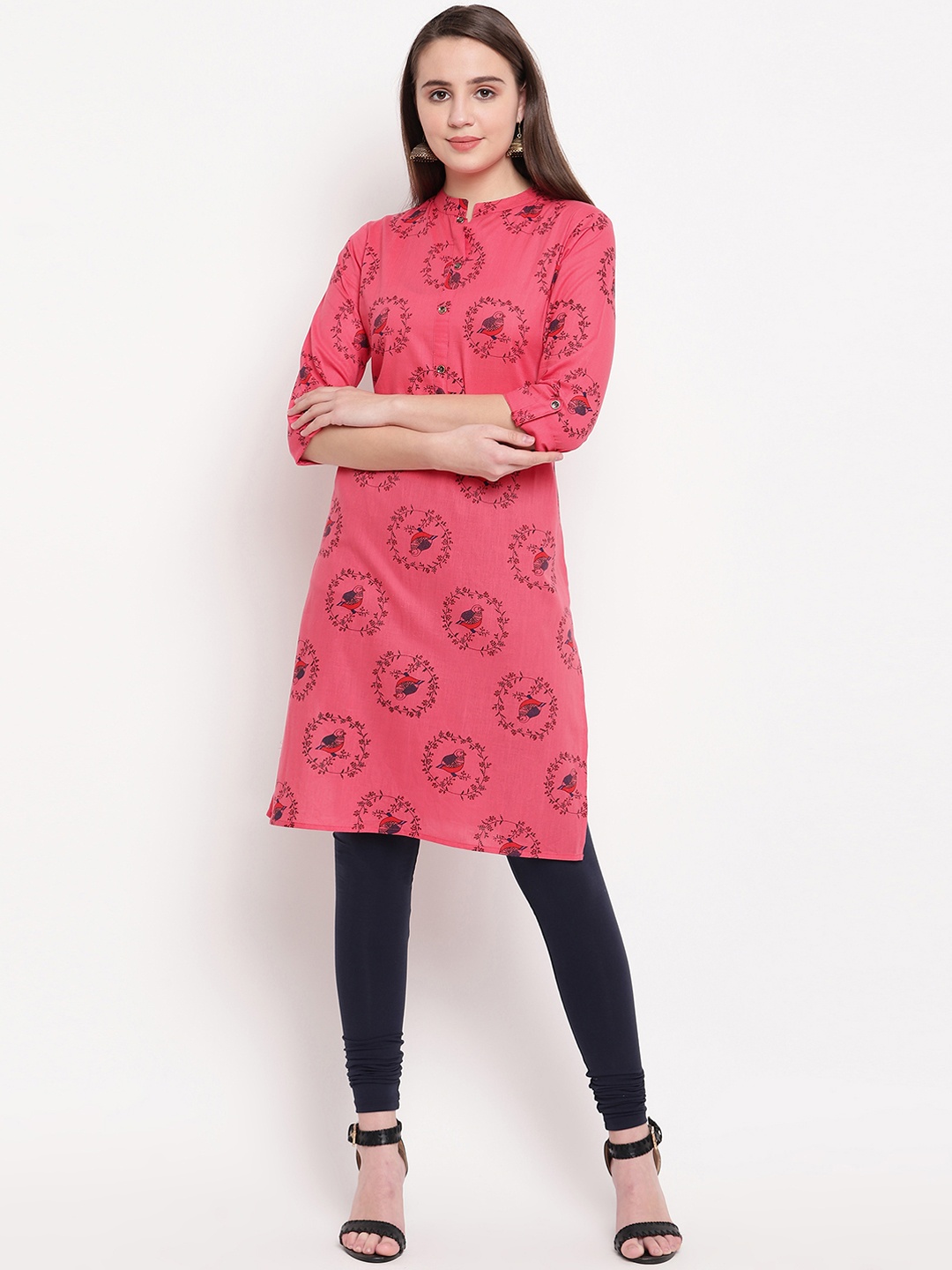 

Vbuyz Women Pink Printed Straight Kurta