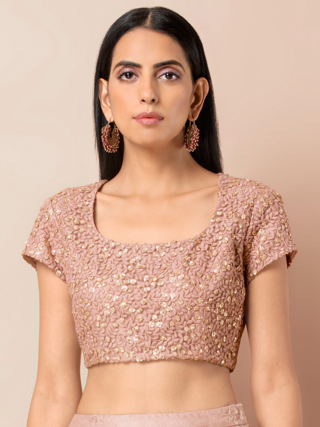 

INDYA Women Pink Embroidered Ethnic Crop Top with Sequinned Detail