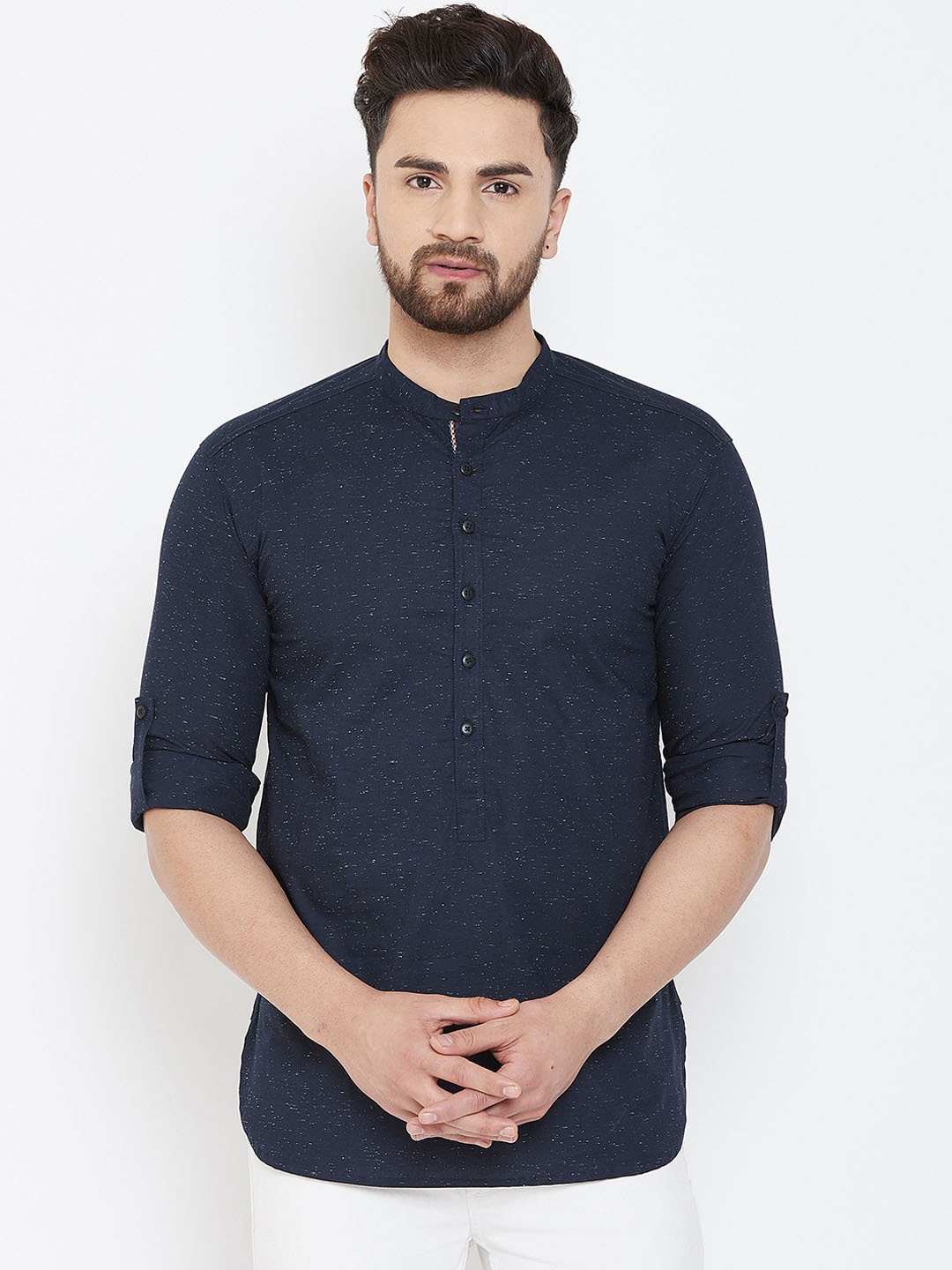 

even Men Navy Blue Woven Design Straight Kurta