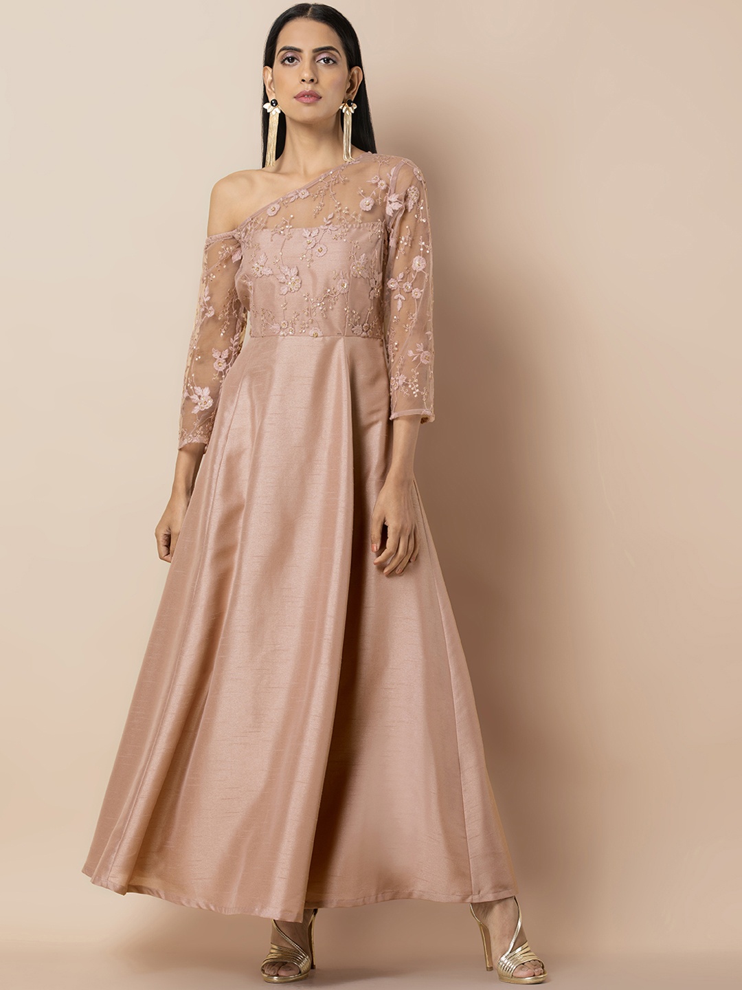 

INDYA Beige Embellished A-Line Dress