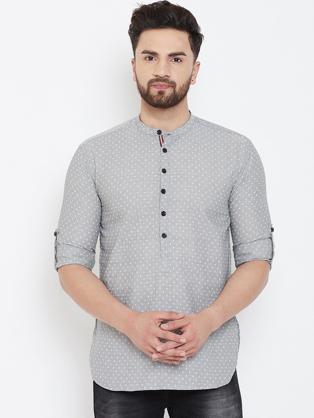 

even Men Grey Printed Straight Kurta