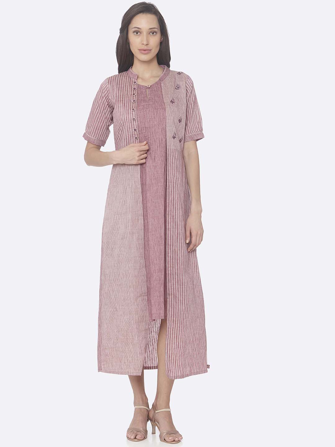 

RAISIN Women Pink & White Striped A-Line Dress