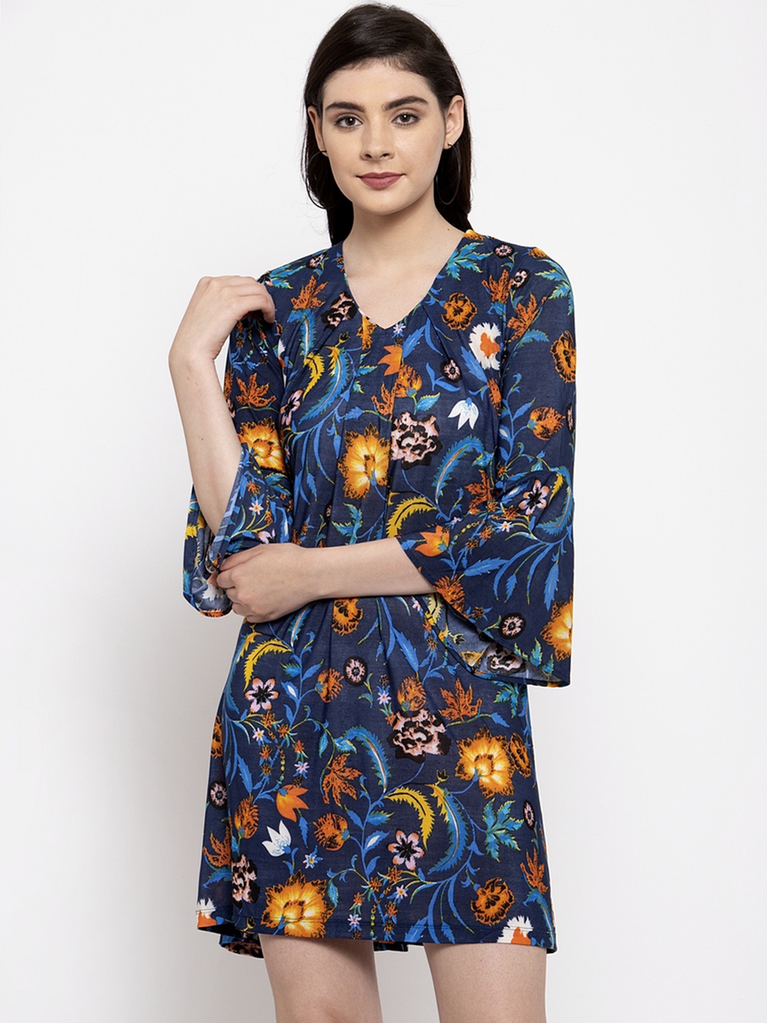 

armure Women Blue & Yellow Printed A-Line Dress