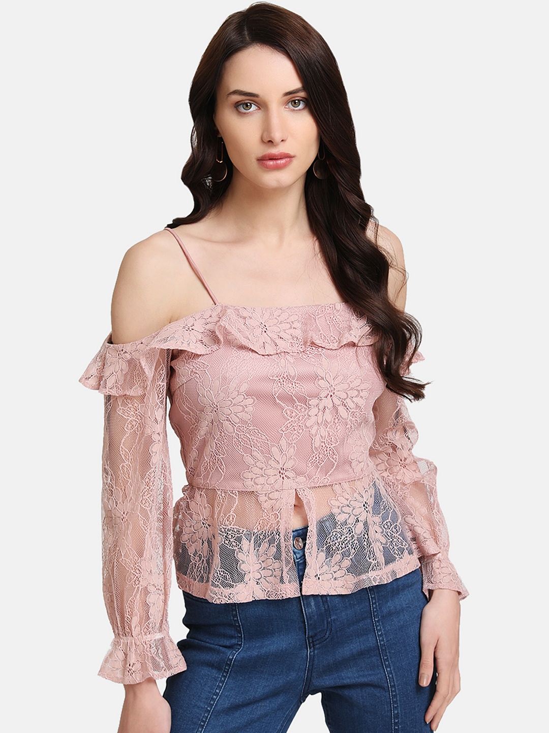 

Kazo Women Pink Self Design Crop Top