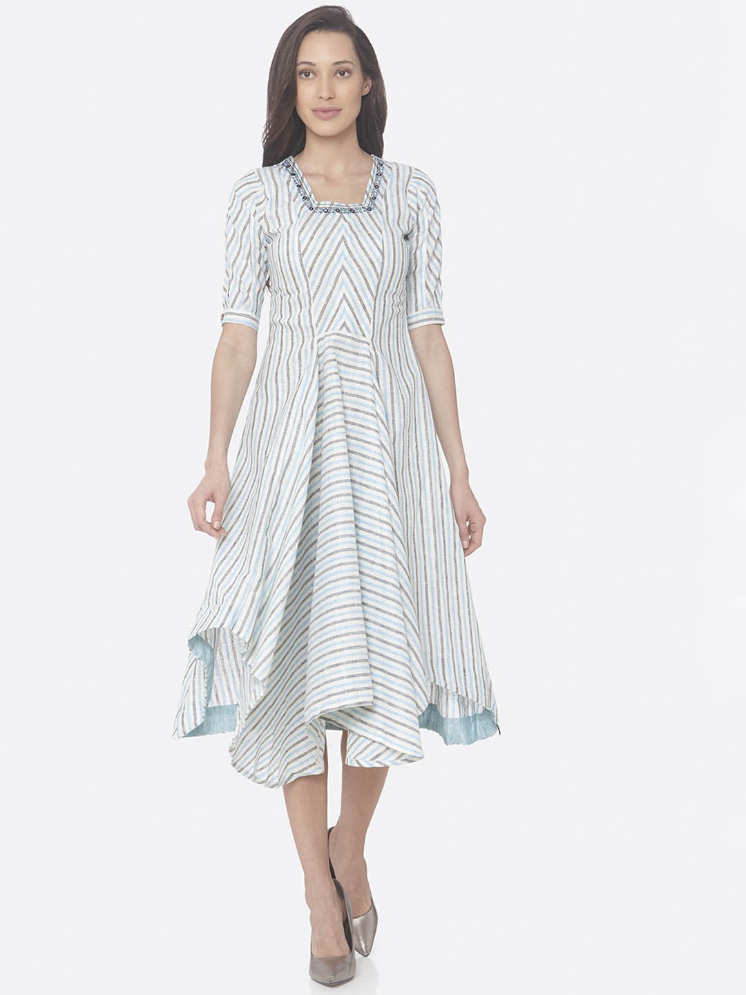 

RAISIN Women Blue & White Striped Fit and Flare Dress