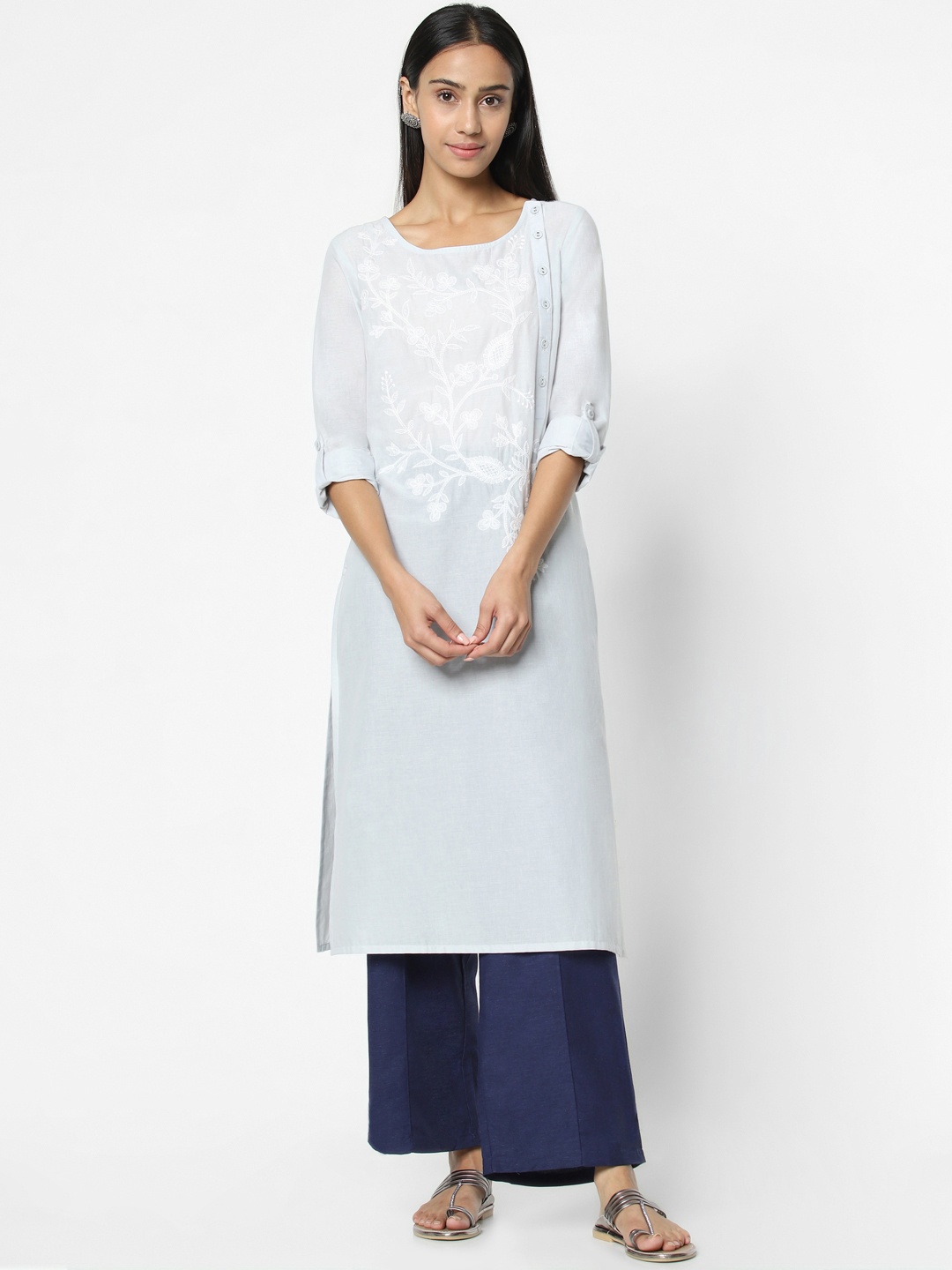 

Naari Women Grey Embroidered A-Line Kurta