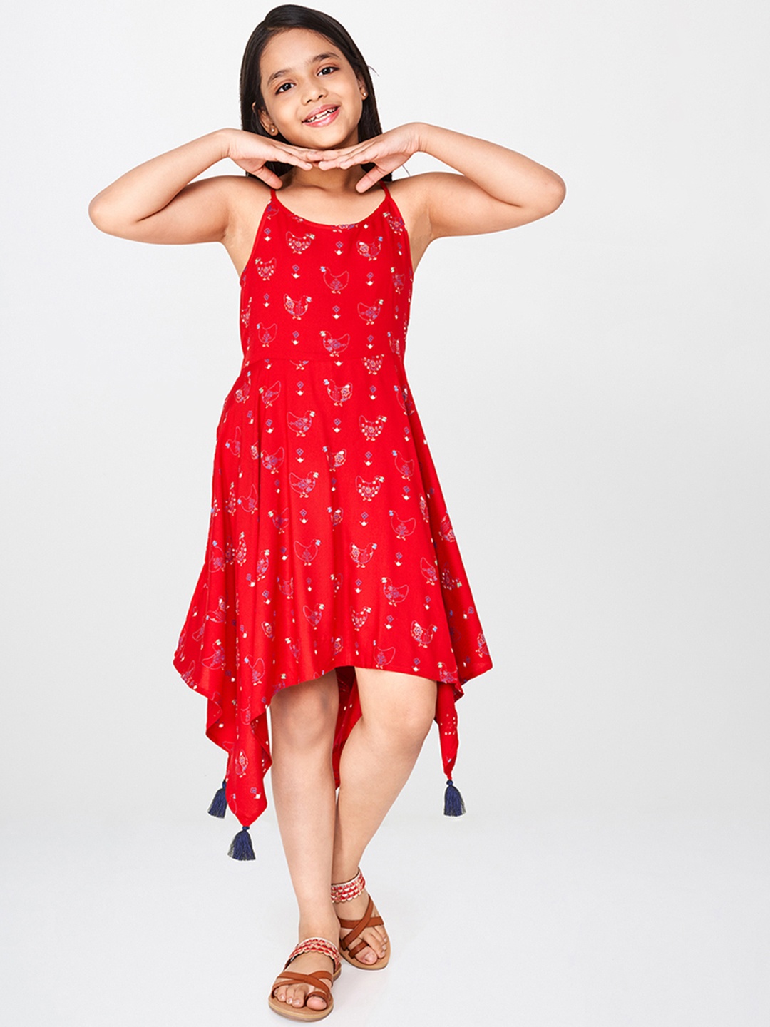 

Global Desi Girls Red Printed Fit and Flare Dress