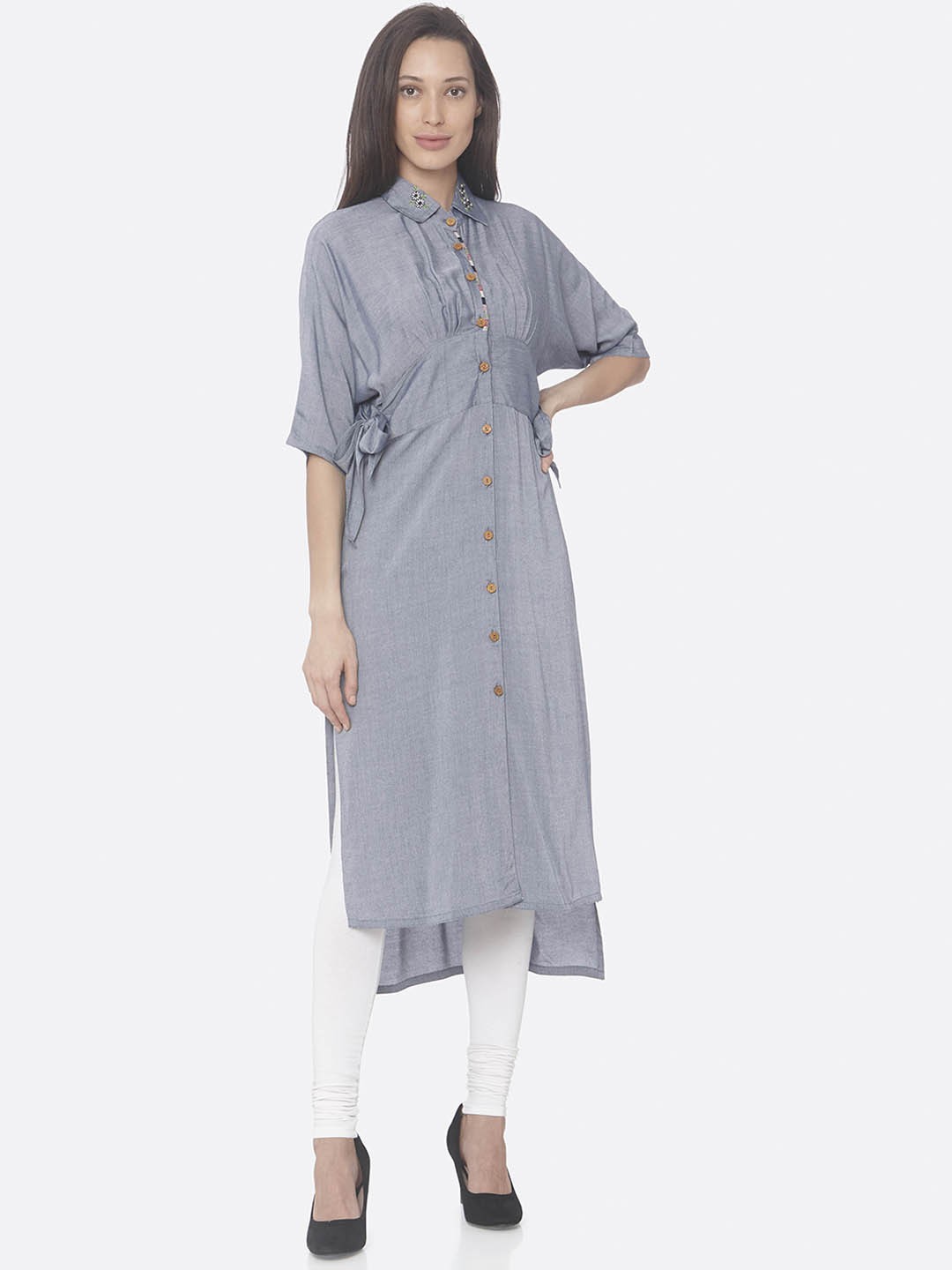 

RAISIN Women Blue Solid Shirt Dress
