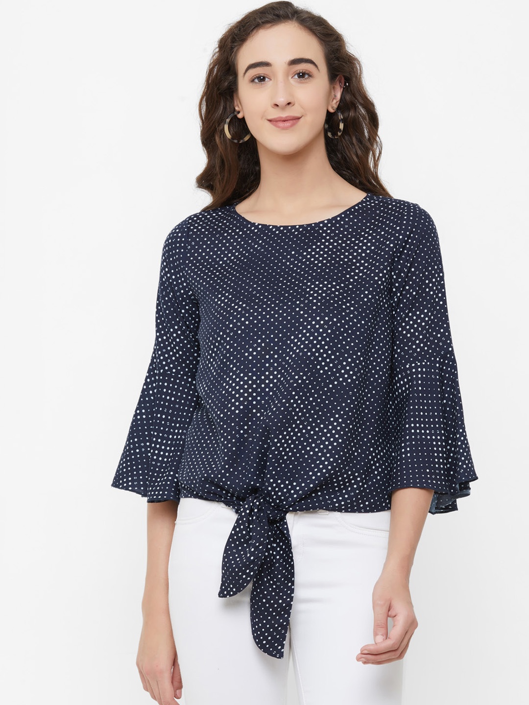 

109F Women Navy Blue & White Printed Top