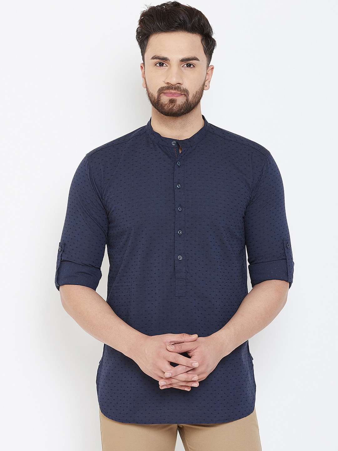 

even Men Blue Woven Design Straight Kurta