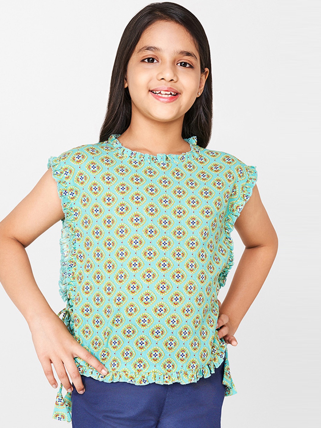 

Global Desi Girls Green Printed Top