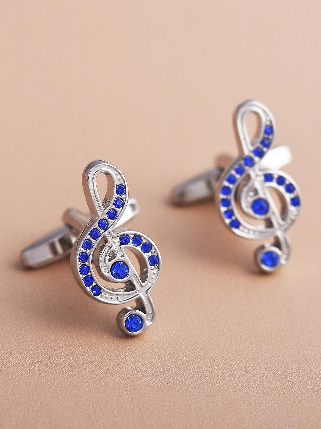 

Tistabene Silver-Toned & Blue Quirky Music Note Cufflinks