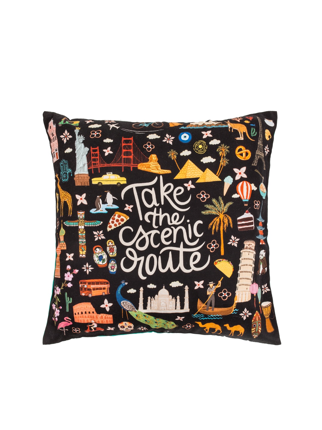 

Chumbak Black Single Quirky Square Cushion Cover