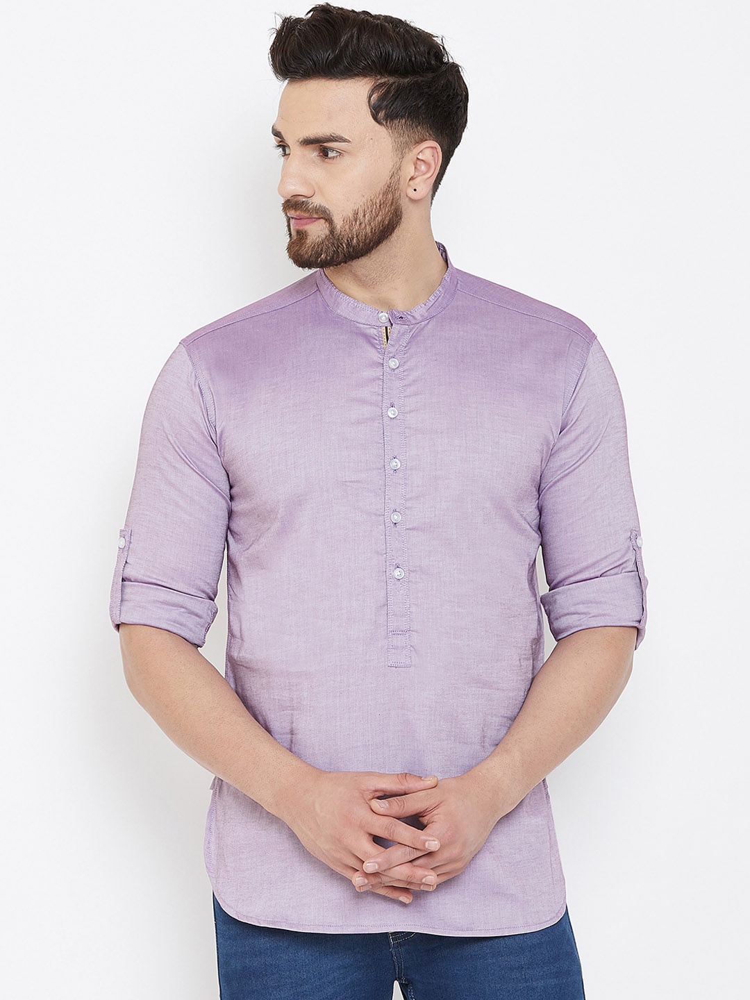 

even Men Lavender Solid Straight Kurta