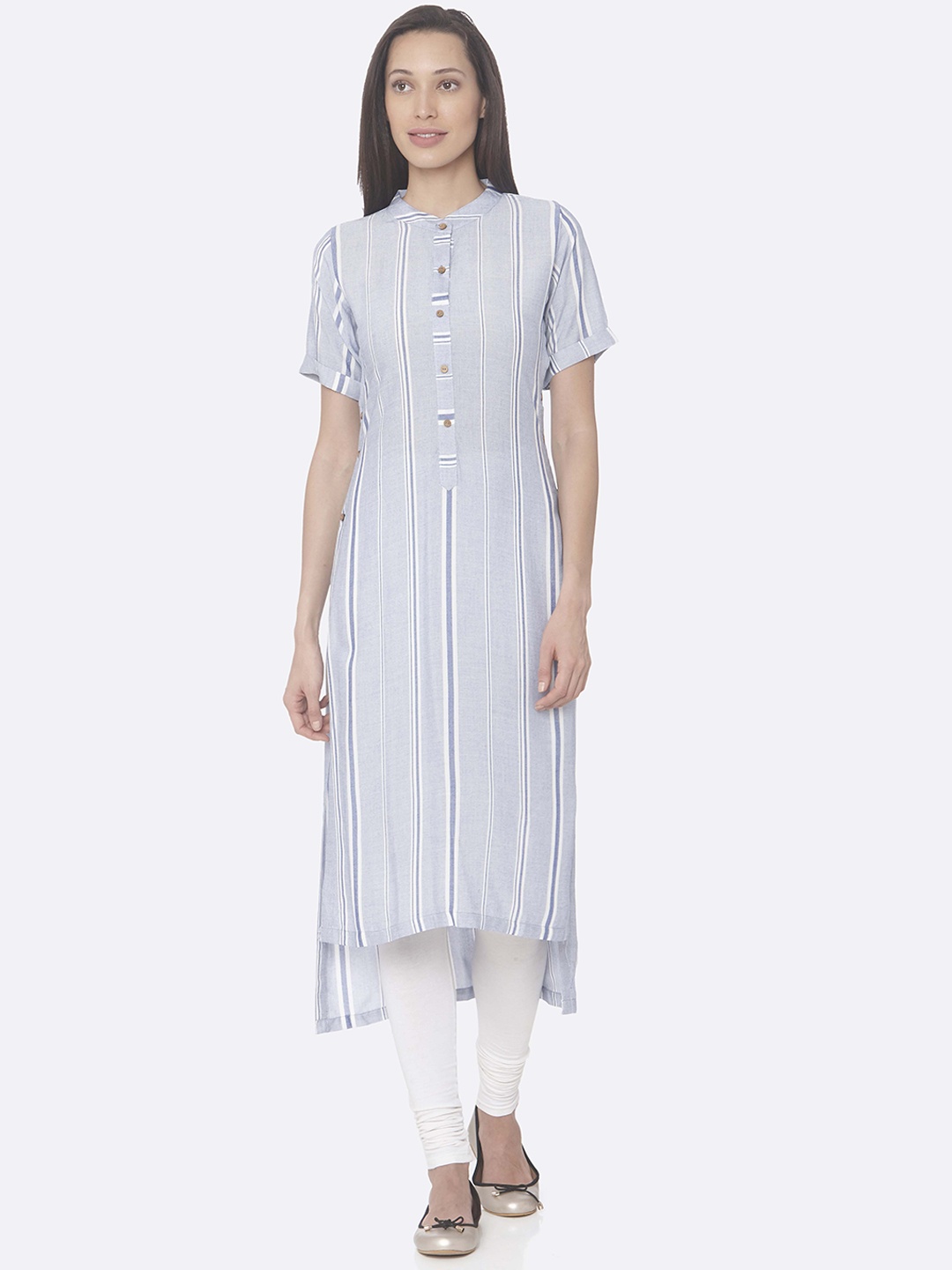 

RAISIN Women Blue & White Striped Straight Kurta