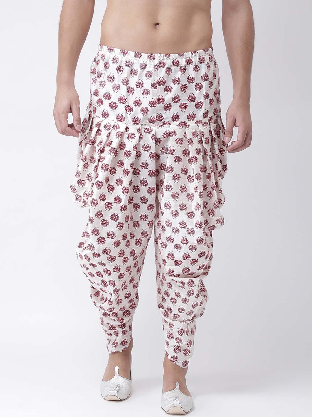 

DEYANN Men Off White & Maroon Printed Dhoti