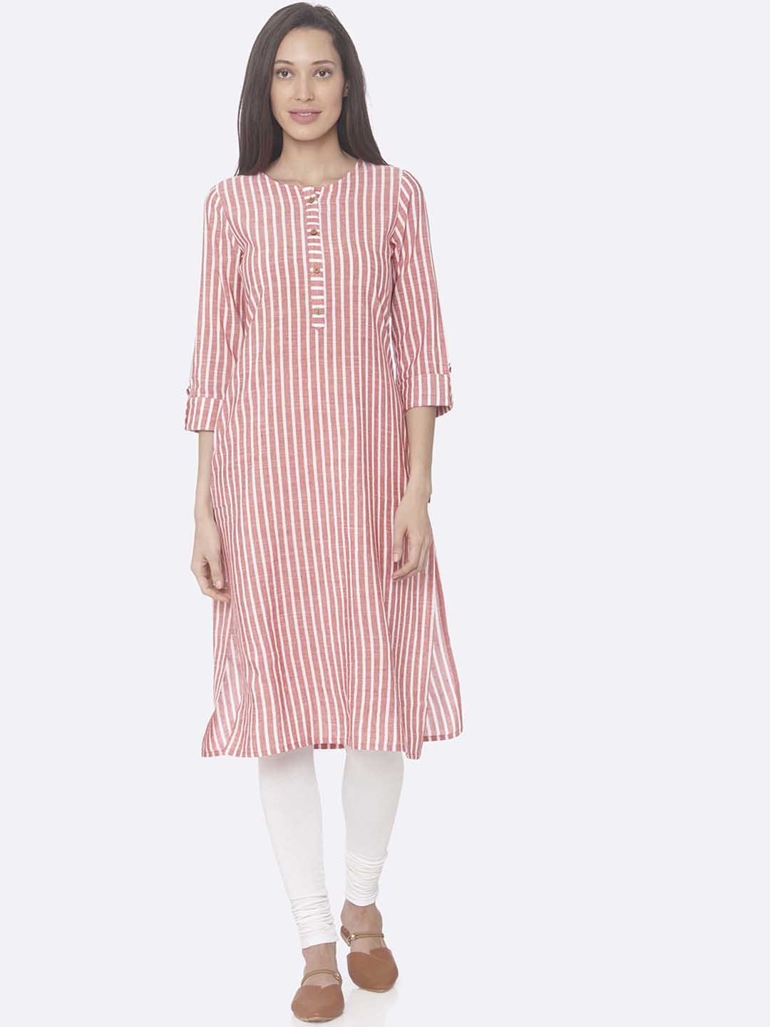 

RAISIN Women Red & White Striped Straight Kurta