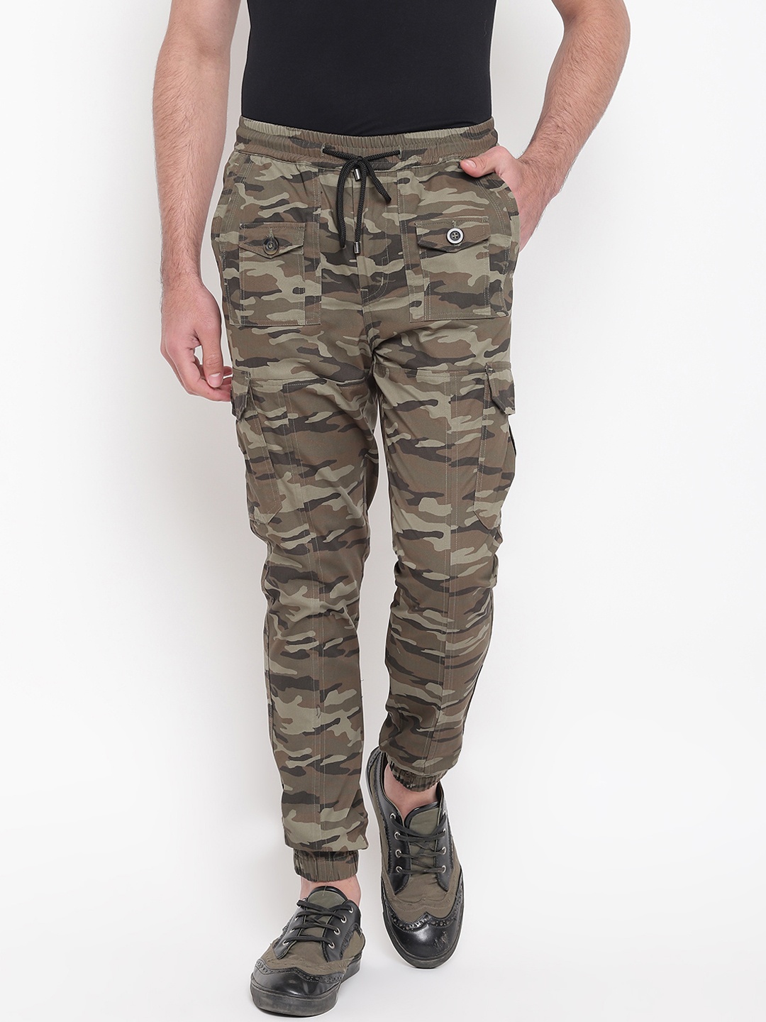 

SAPPER Men Brown & Beige Slim Fit Camouflage Printed Cargos