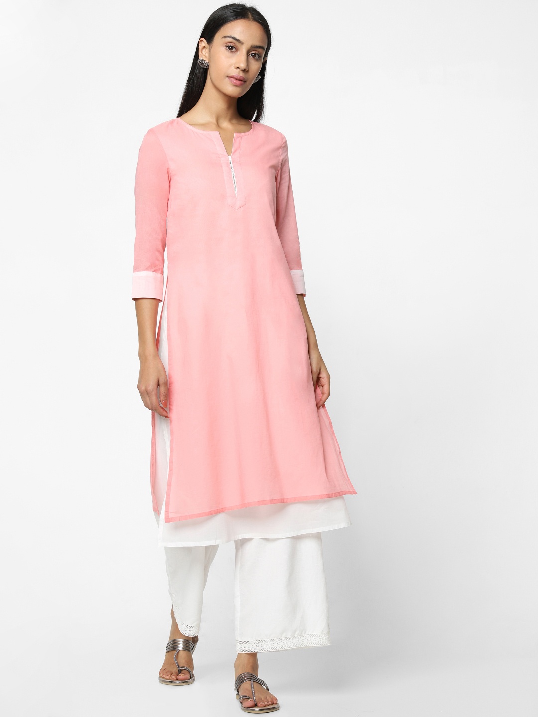 

Naari Women Pink & White Solid Layered Kurta
