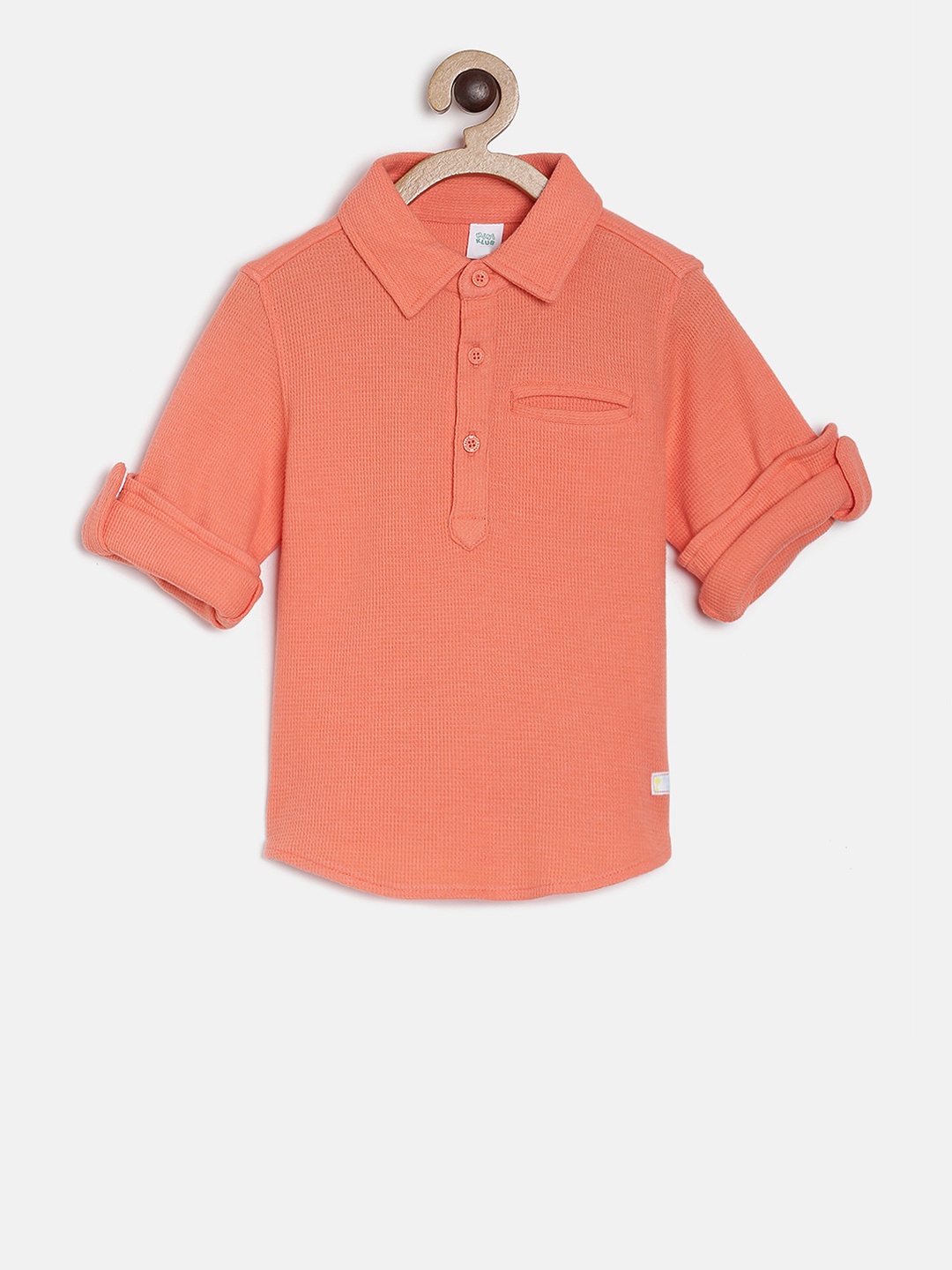 

MINI KLUB Boys Orange Regular Fit Self Design Casual Shirt