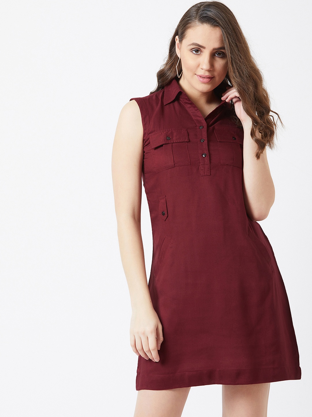 

The Dry State Women Maroon Solid Shirt Dress