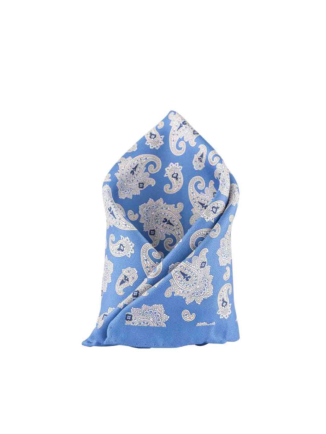 The Tie Hub Men Blue & Pink Ethnic Print Silk Reversible Pocket Square