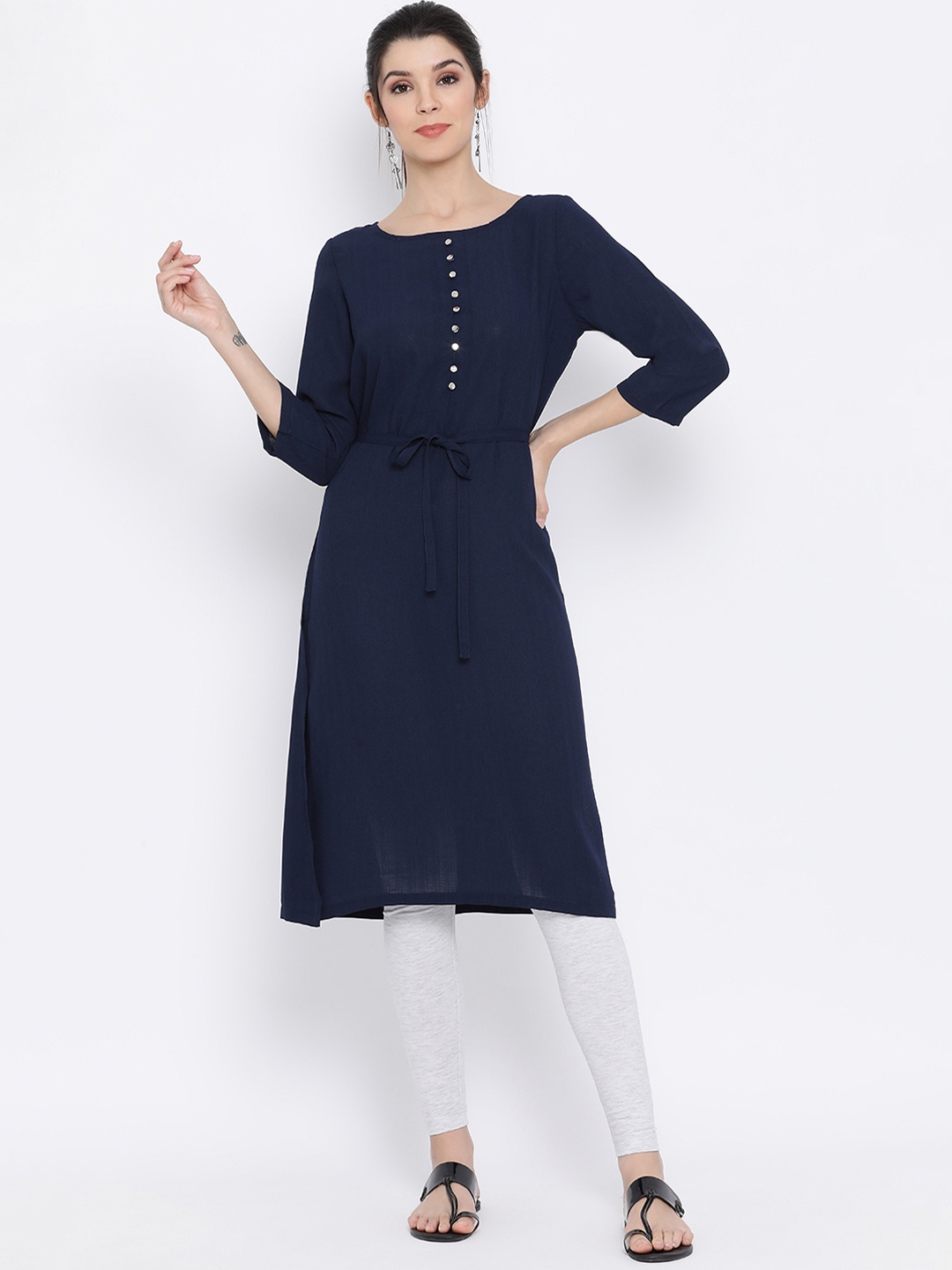 

Monte Carlo Women Navy Blue Solid Straight Kurta